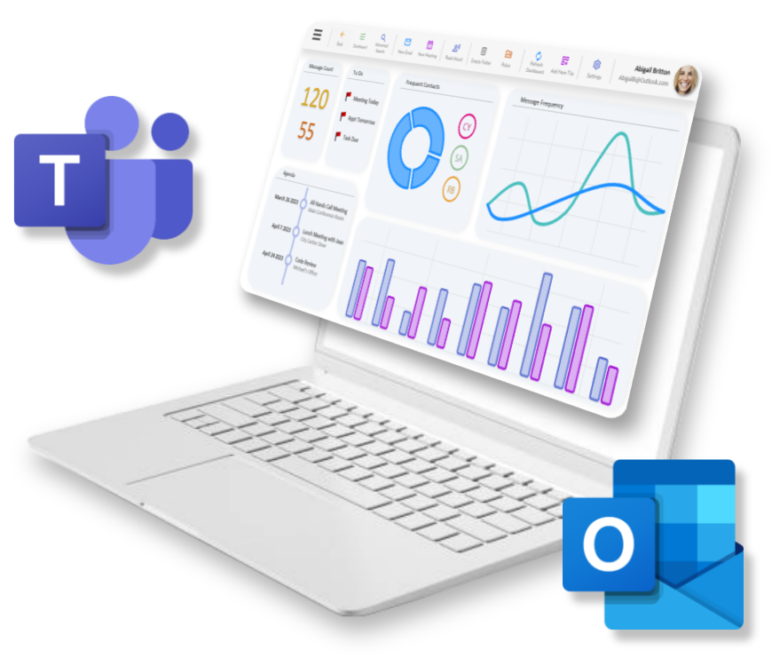 Laptop showing how Fetch connects Teams and Outlook